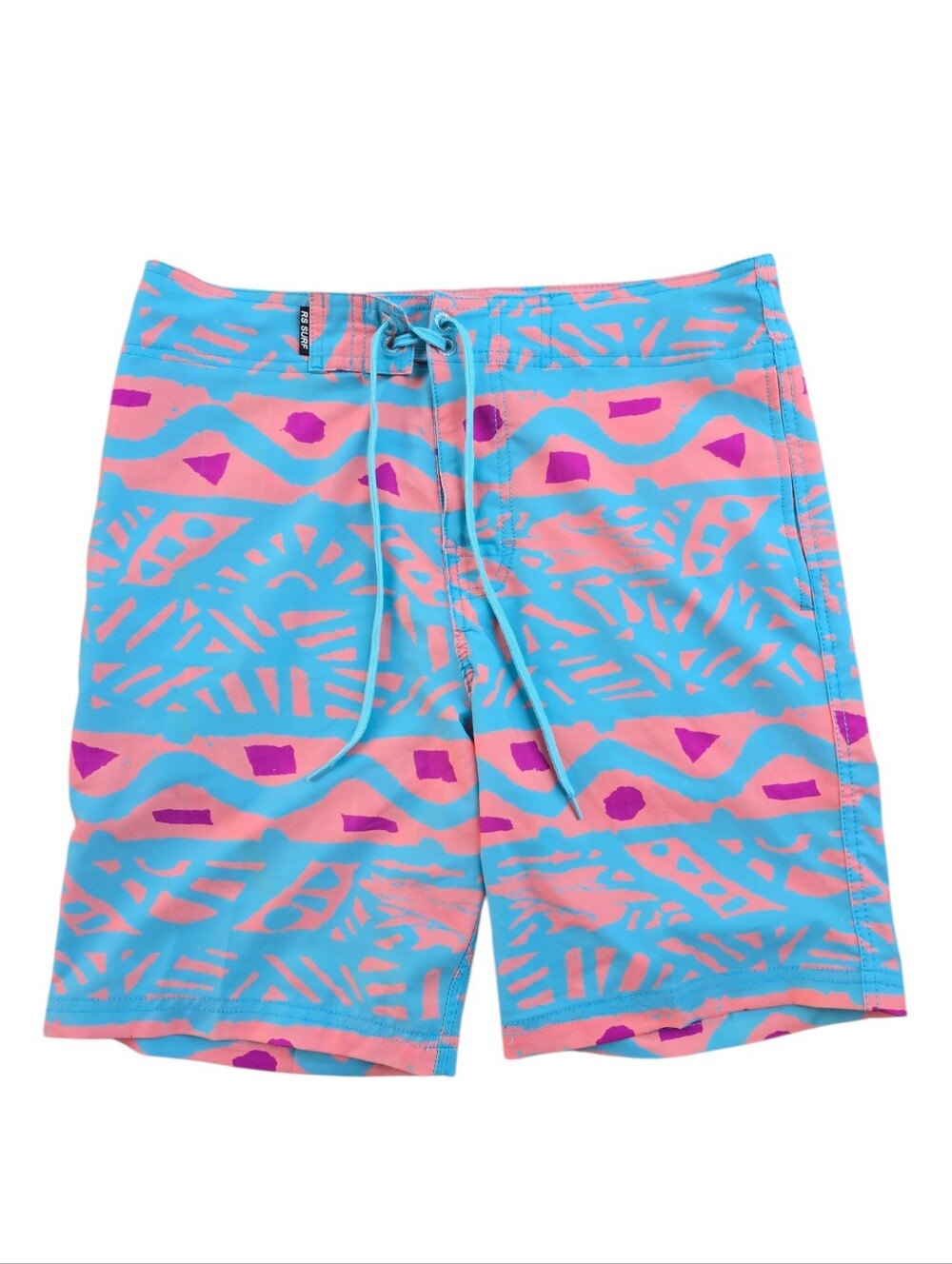 R S Surf Island Resortwear Swimming Trunks Absract Neon Geo Size 30